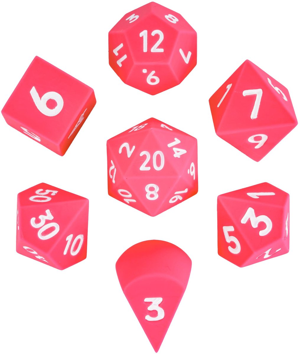Joya Dice® Dobbelsteen Set geschikt voor het spelen van Dungeons and Dragons DnD D&D | Siliconen Bounce Dice | Extra Grote Dobbelstenen | Polydice 7 Stuks Set | Voor D&D & TTRPG | Roze met Wit